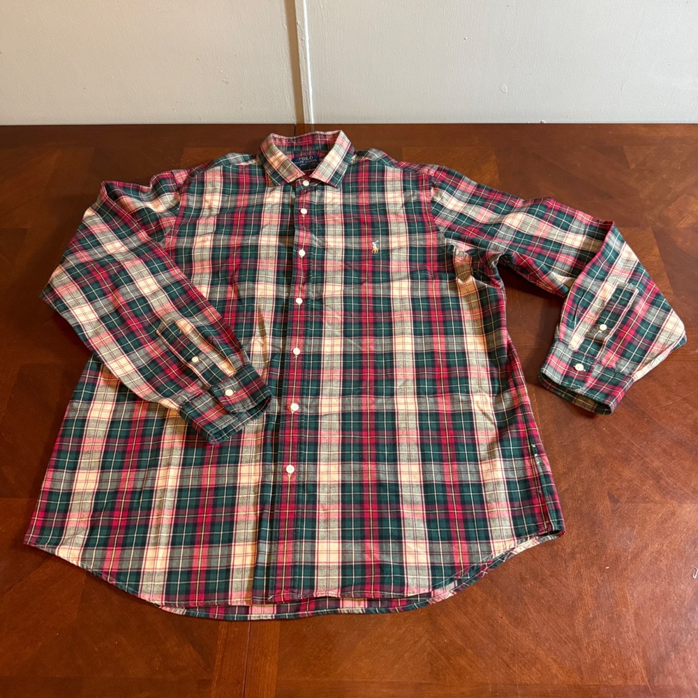 Polo Ralph Lauren Mens XXL Classic Fit Plaid Button Down Shirt Green Red Pony